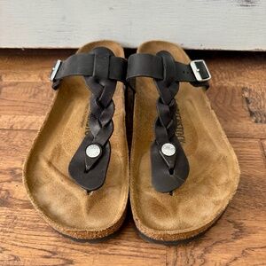 Birkenstock Gizeh Braided Oiled Leather Sandals Slides Black Women's Size 40 9
